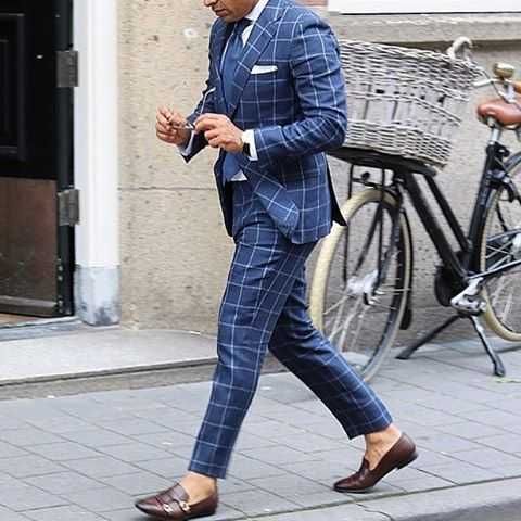 Costum slim 48 M slim Don John NOU doua piese albastru carouri lana