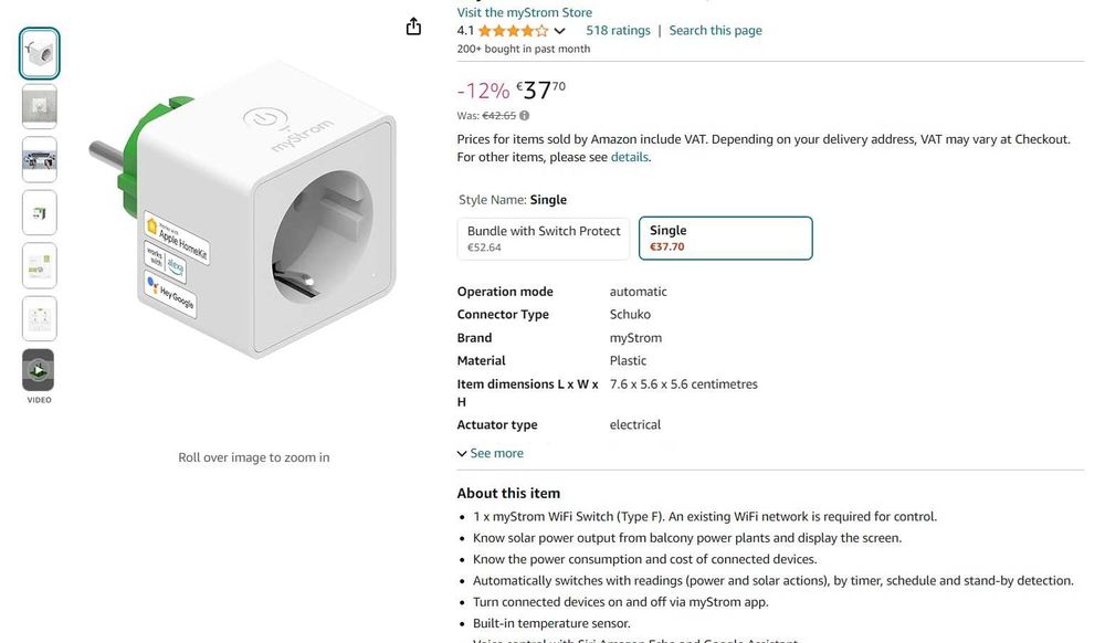 Priza smart WiFi myStrom SE1, alb