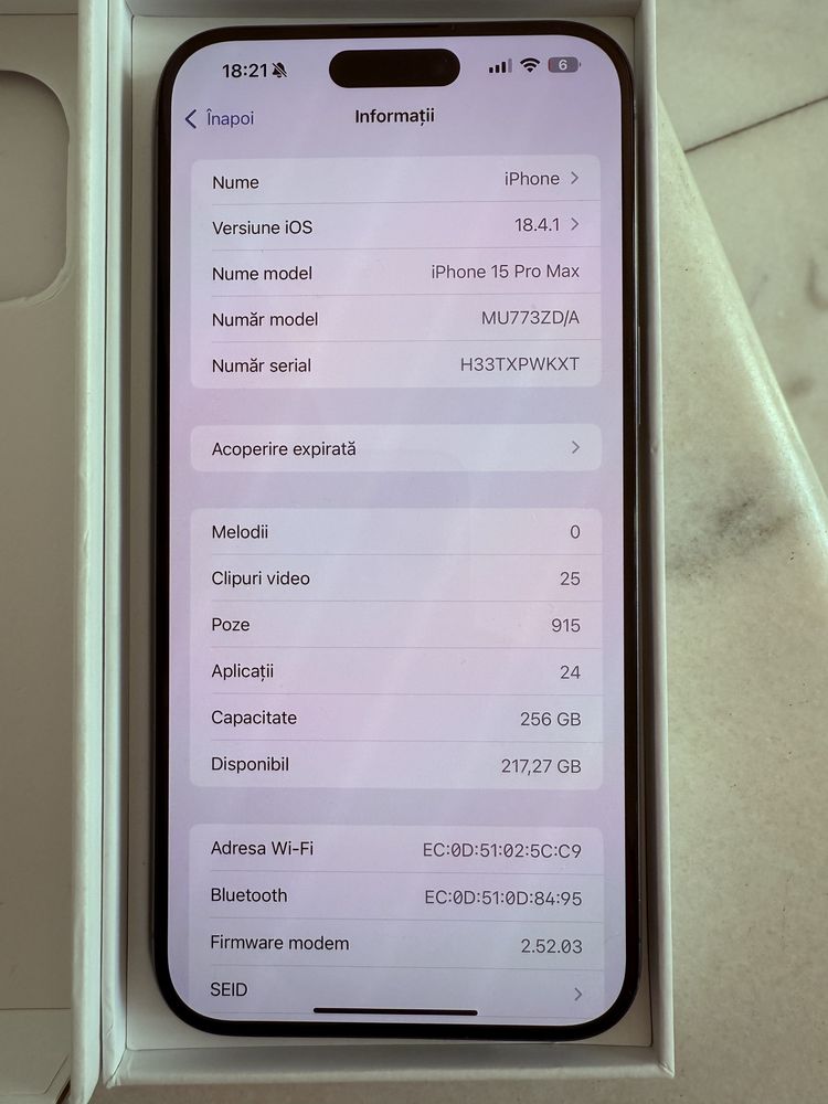 Iphone 15 Pro Max 256gb Black Titanium ca de NOU impecabil 92% baterie