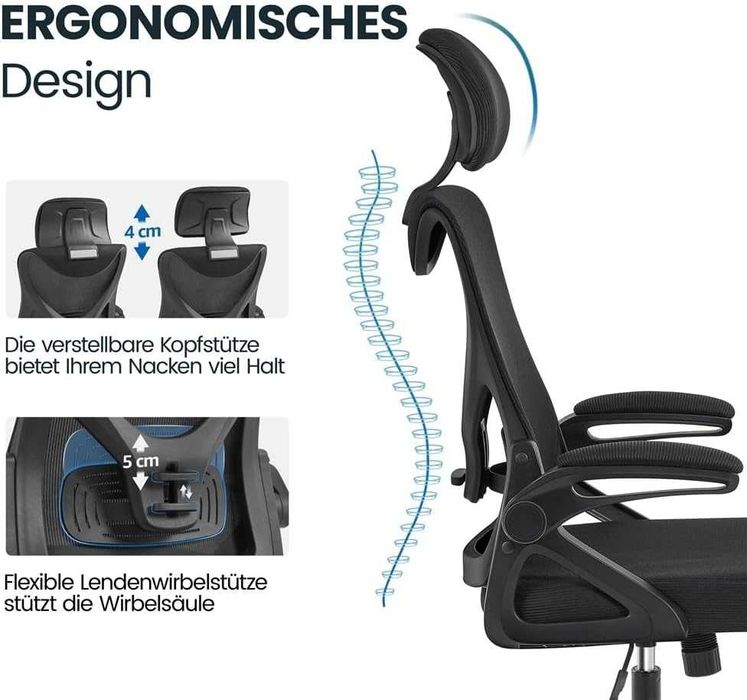 Scaun birou ergonomic cu tetieră și brațe rabatabile |S 592717 Black