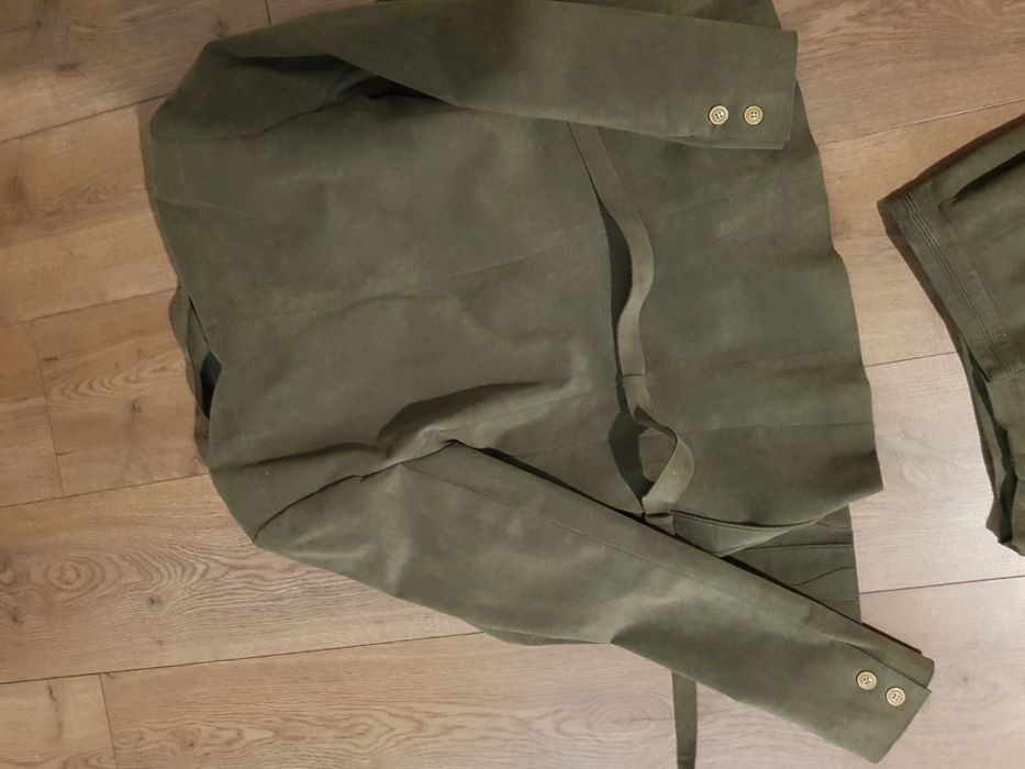 Costum verde kaki din piele intoarsa naturala XS