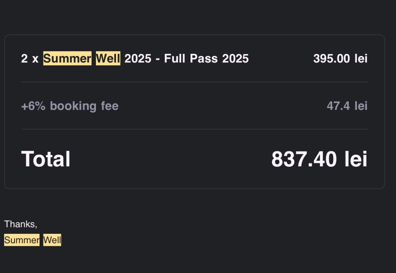 2 bilete Summerwell Full Pass 8-10 august 2025