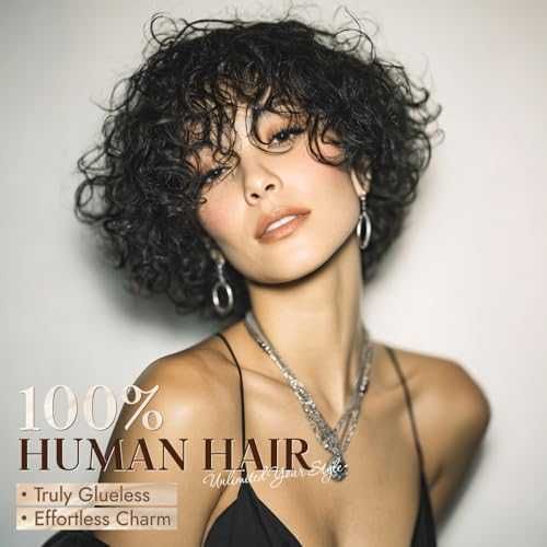 Нова Къдрава афро перука от истинска коса с бретон естествен обем жени