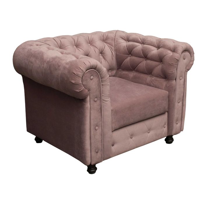 Fotoliu Chesterfield, fix, stofa, roz prafuit