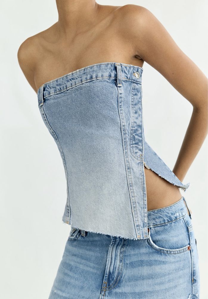 Top Zara, denim, nou