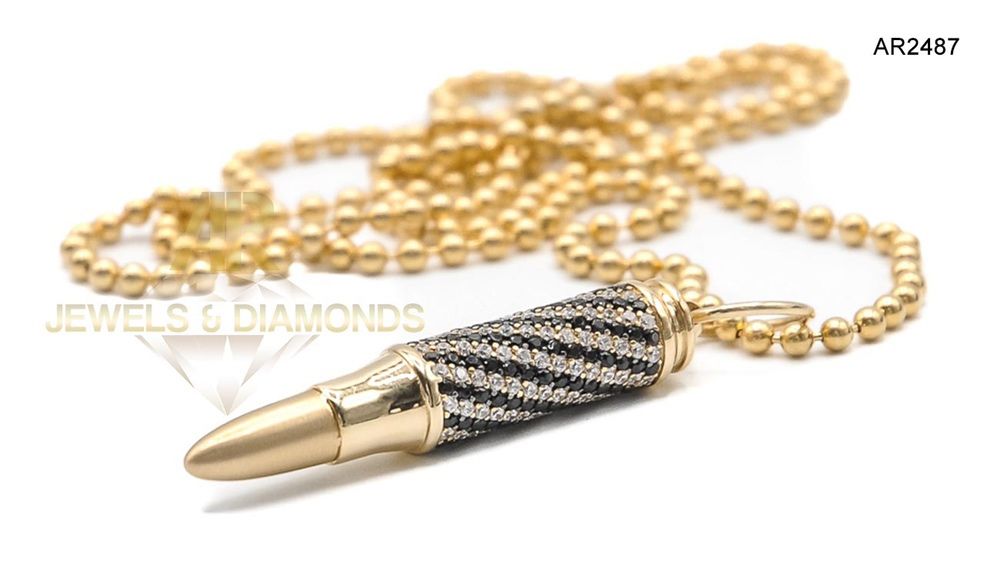 Lantisor Colier Aur 14 K cu pandantiv Army tip Bullet model ARJEWELS