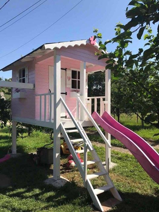 Casuta copii cu tobogan si hinta