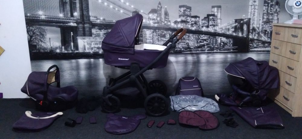 Cărucior/căruț copii 3 în 1 sport+landou+scaun auto.Krausmsn