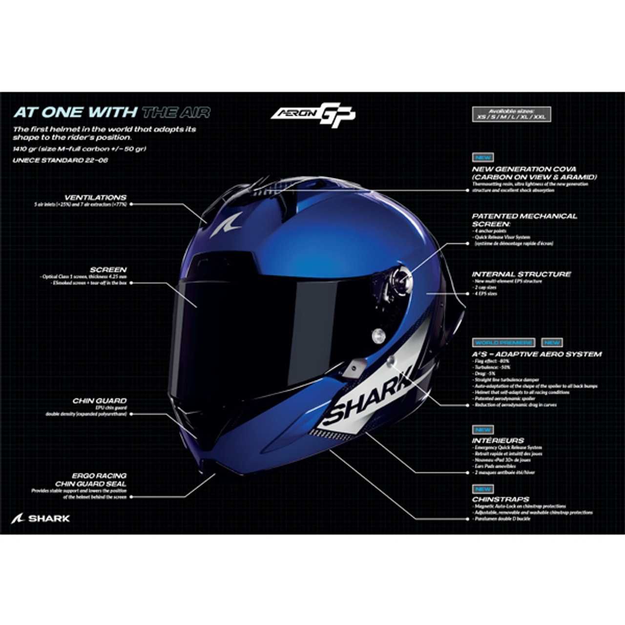 Мото Каска за мотор  SHARK AERON GP BLANK SP  BLUE Official FIM MotoGP