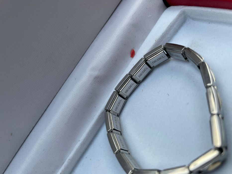 Bratara BEBEL otel inoxidabil cu 3 insertii din aur 18k,model deosebit