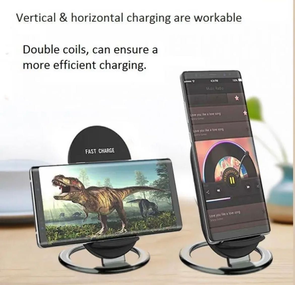 Incarcator Wireless 2 Coils Stand birou Fast Charge NOU