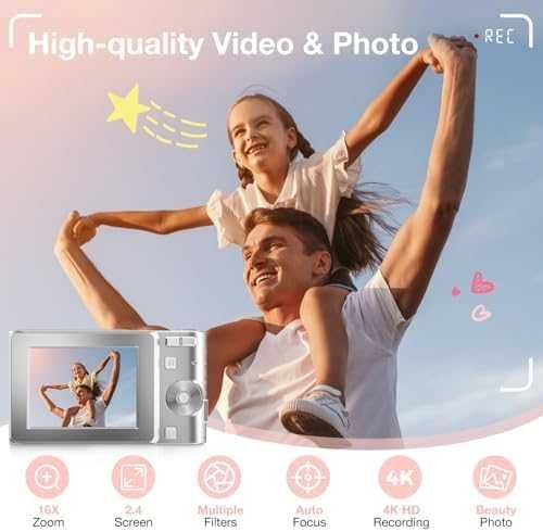 Нова Компактна камера 50MP, FHD видео, двойна батерия, филтри, таймер