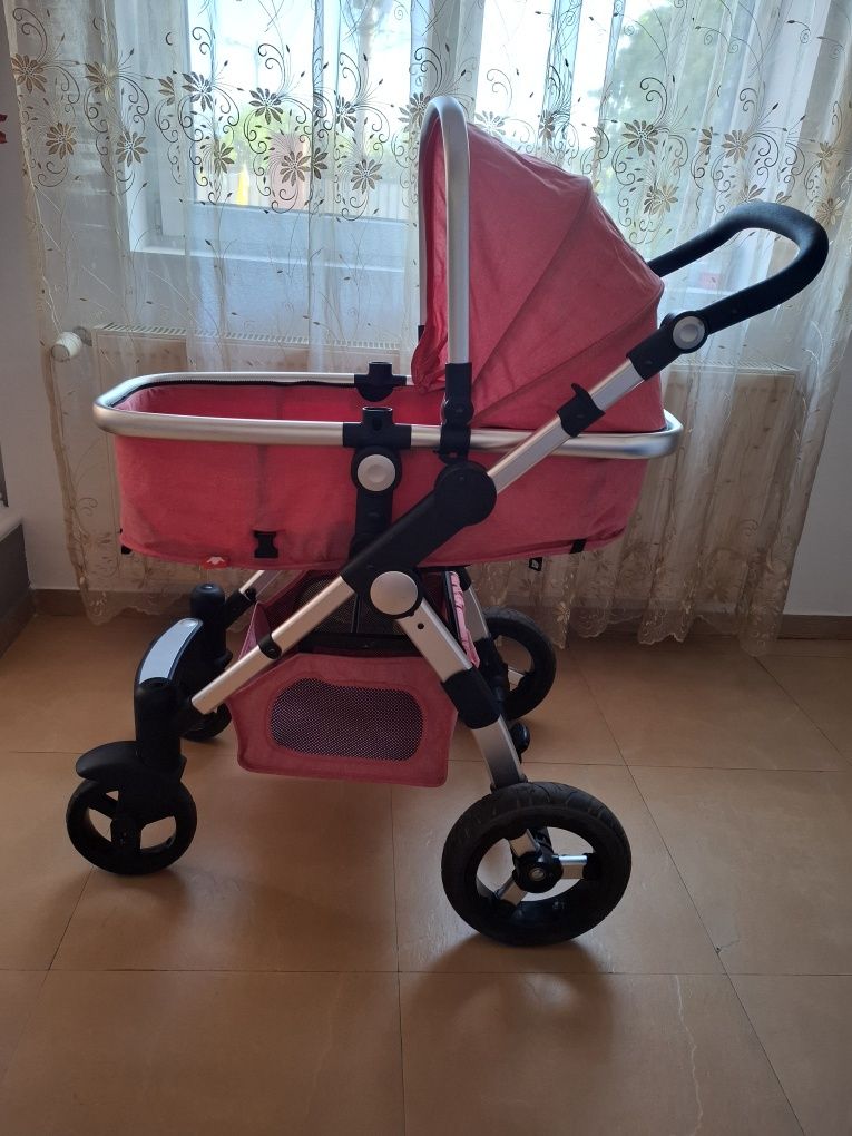 Cărucior fetite 3 în 1 ( roz inchis)