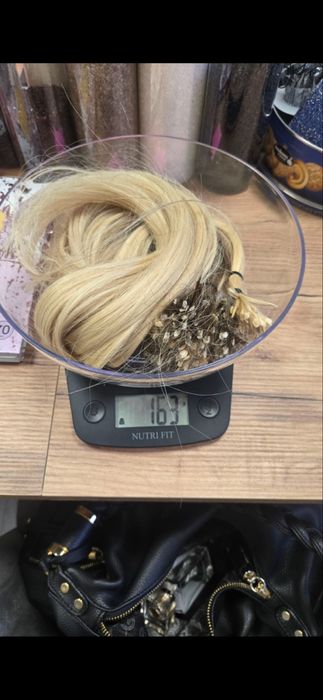 100% естествена коса на кератинови кичури!Балеаж,платинено русо!