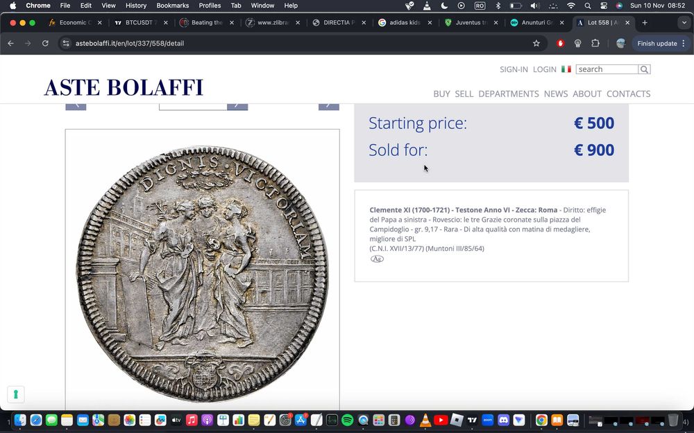 Moneda de argint an 1709, 21 gr Papa Clemens 11 , foarte rara pret fix