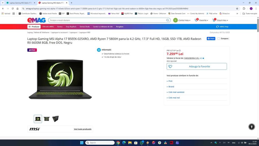 Laptop Gaming MSI Alpha 17 B5EEK