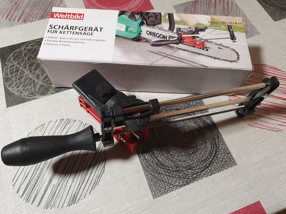 Dispozitiv pentru ascuțit lanțul la drujbă