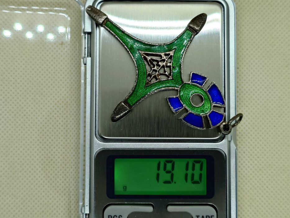 Cruce Agadez tuareg argint emailat verde si albastru