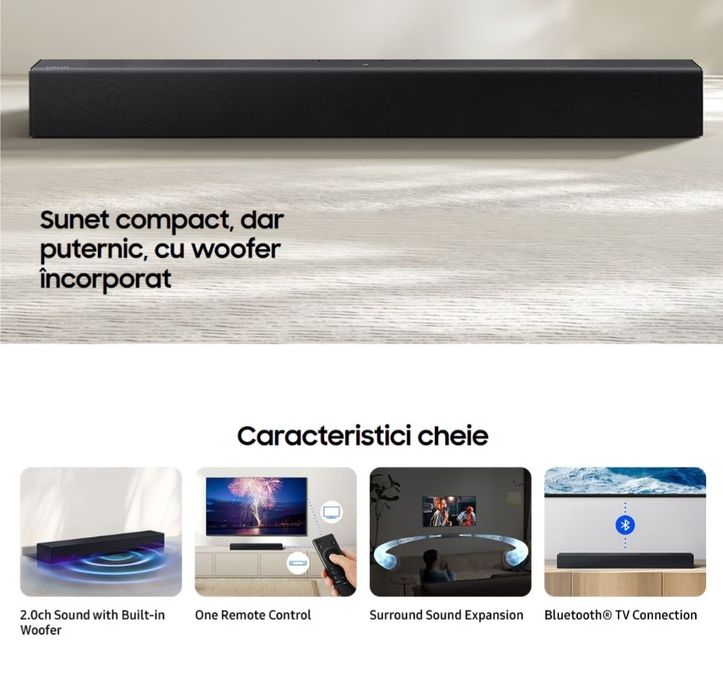 Soundbar Samsung HW-B400F - NOU, SIGILAT, GARANTIE 2 ani, Bluetooth