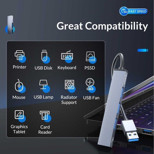 Orico хъб USB3.0/2.0 HUB 4 port, Aluminum - AH-A13-GY