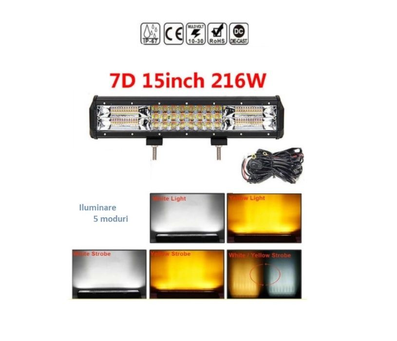 Led bar Bicolor, Proiector auto alb-galben, flash si blitz 12-58 Cm