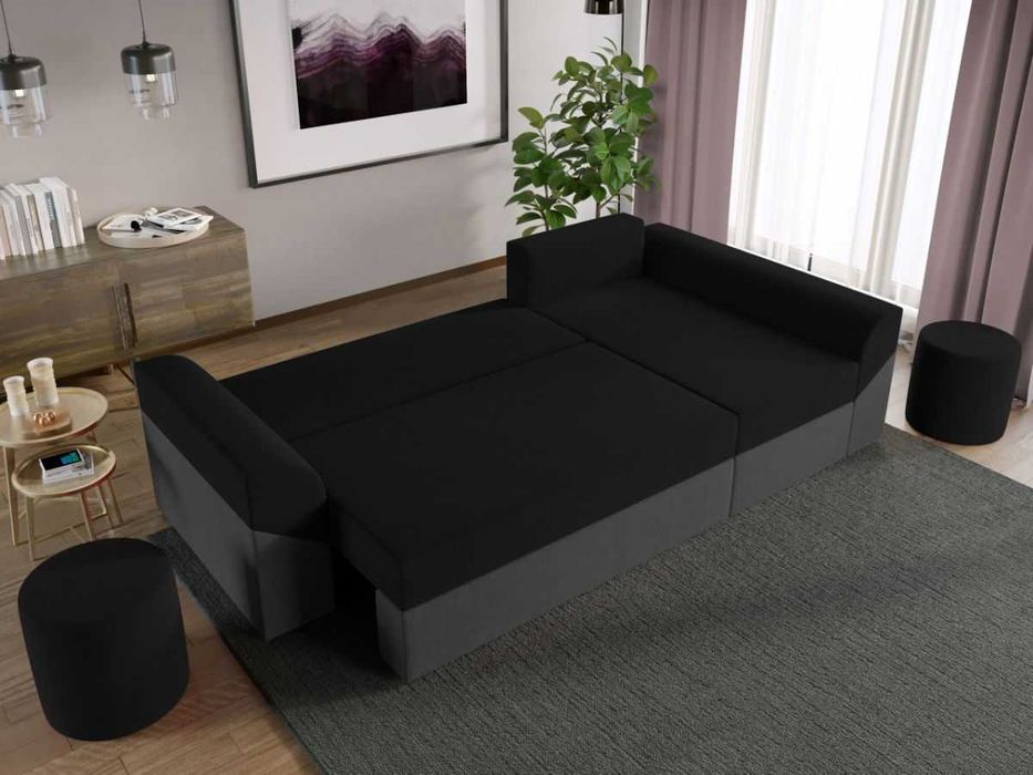 Coltar Cali gri antracit/negru extensibil cu lada