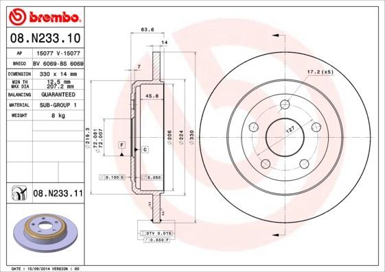 Спирачни дискове Brembo 08.N233.11 , 2 бр , Jeep Grand Cherokee IV