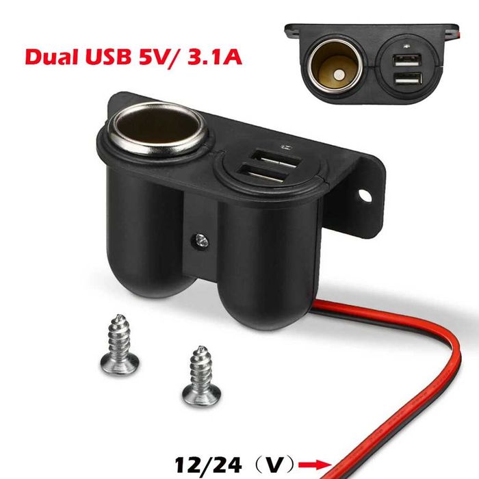 Зарядно Usb с гнездо за запалка за вграждане 12V-24 №3792