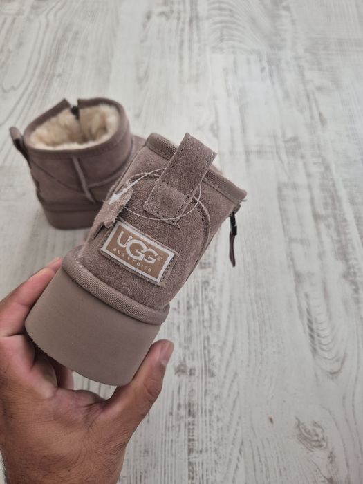 Cizme UGG mini bej cu fermoar/ botine piele naturala