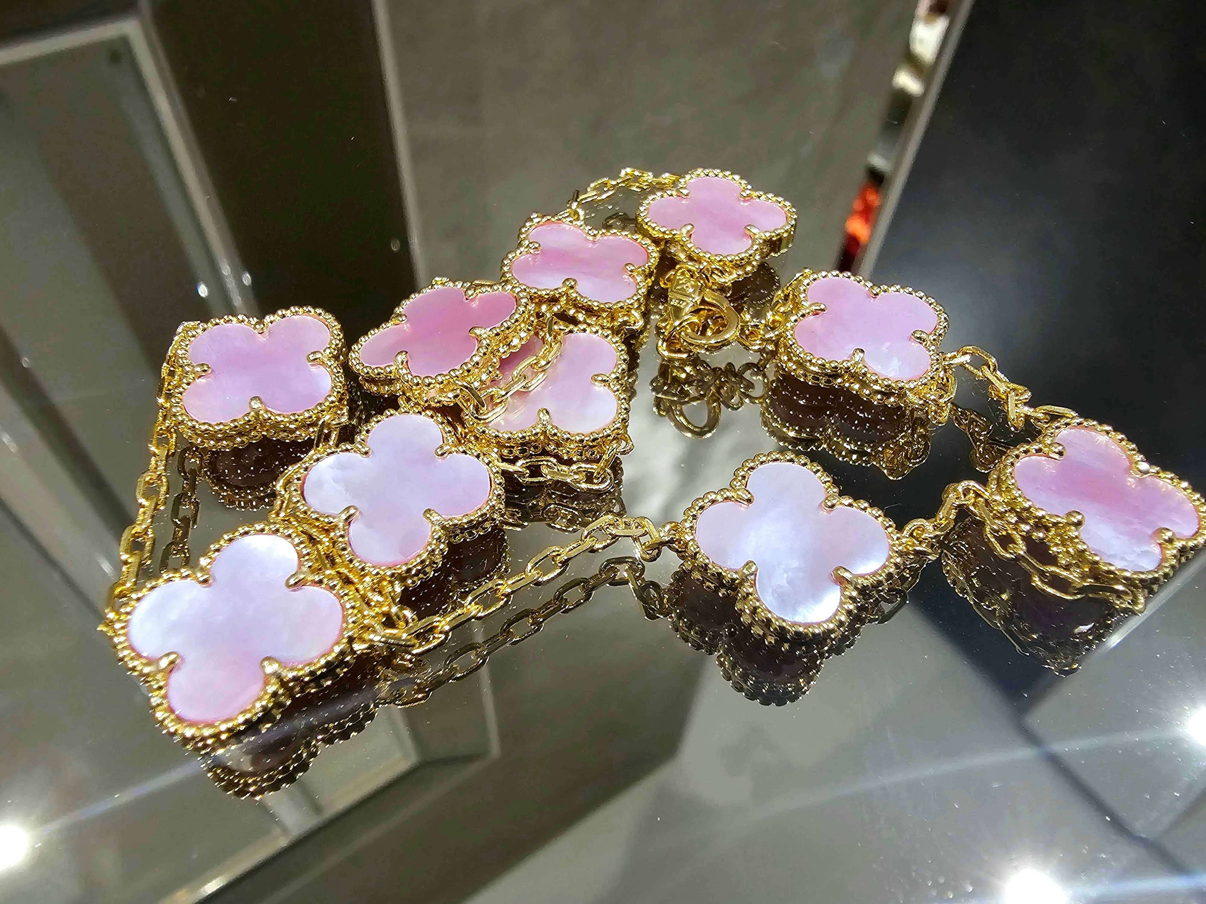 Van Cleef & Arpels VCA Gold Pink Opal 10 Motifs Alhambra Дамско Колие