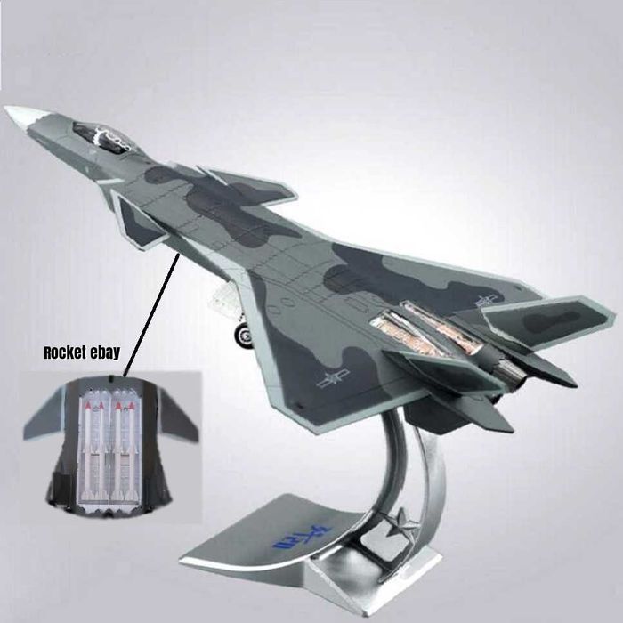 Macheta avion metalica 5 gen stealth jet J20/F22 scara 1:72 26cm