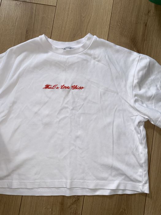 Тениска на Zara бяла с надпис