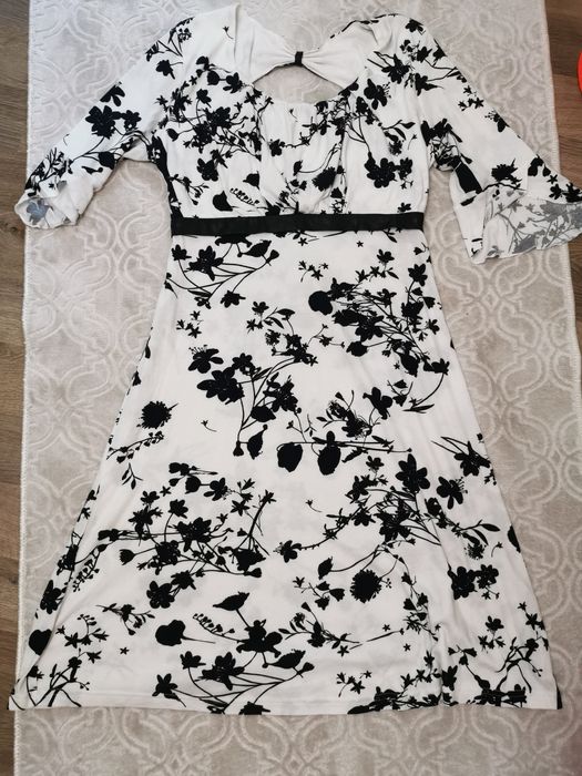 Елегантна, стилна рокля DENS, с интересни панделка, ръкави и гръб, XXL