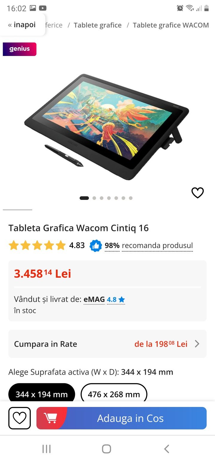 Tableta Grafica Wacom Cintiq 16