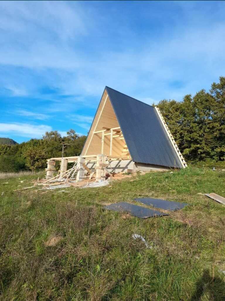 Cabana stil A-Frame, Casa, Foisoare si Terase din structura de lemn