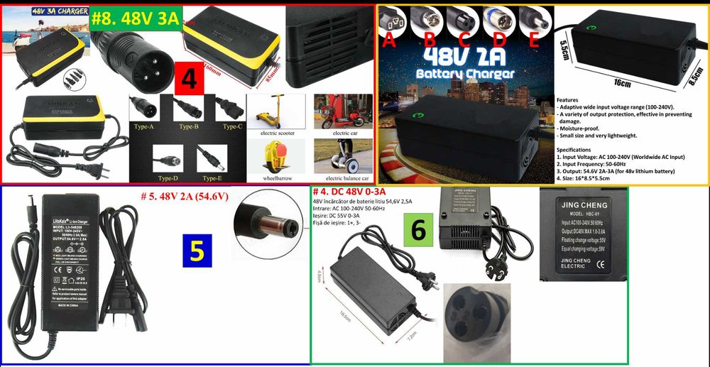 Incarcator baterie scuter bicicleta electrica 36V 48V 60V Nou!