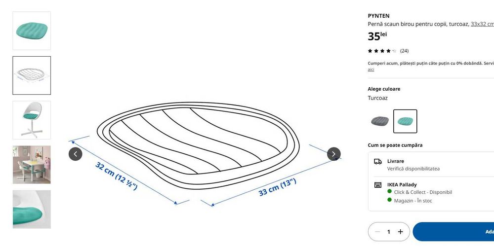 Scaun IKEA VALFRED / SIBBEN cu pernuta turcoaz