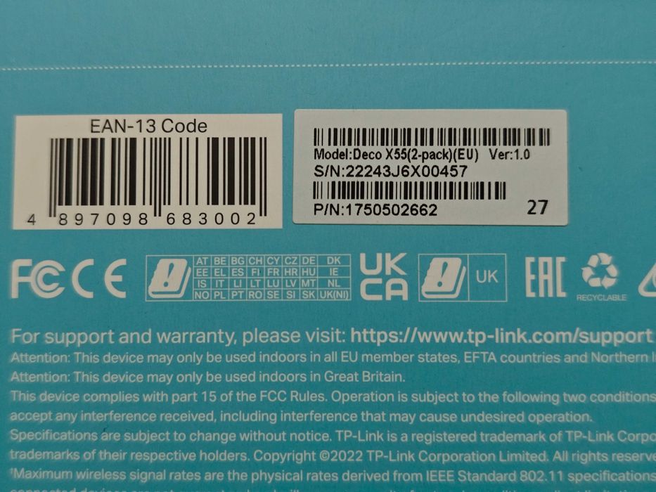 Рутер TP-Link Deco X55 AX3000 - Deco X55(2-pack) като нови
