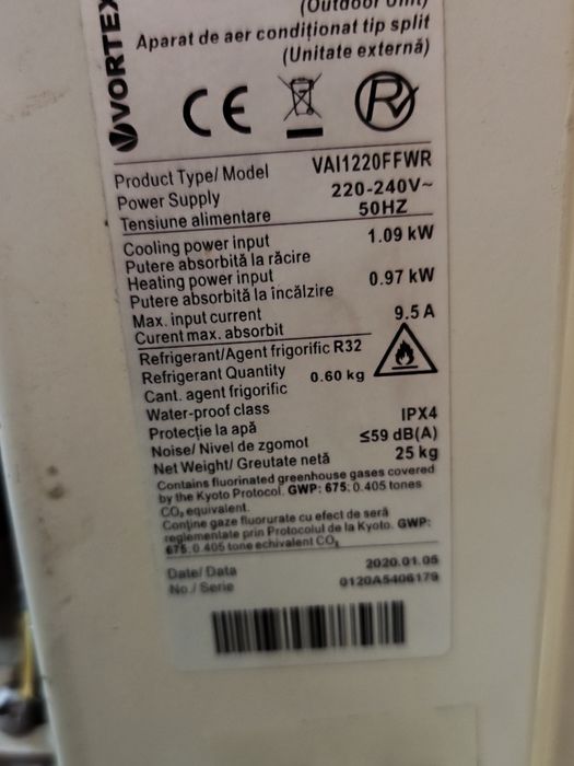 Vând aer condiționat Vortex 12 000 BTU
Vând aer condiționat Vortex 12