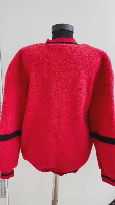 Geacă gulerV, Shein, L, roșu, texturat blaniță mieluț