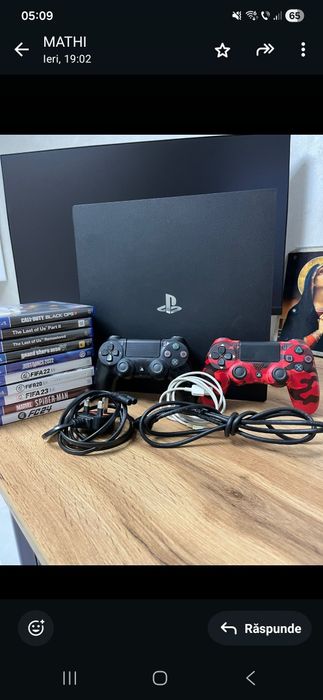 Ps 4 Pro + 2 cotrolăre, cablurile aferente + jocuri.ri