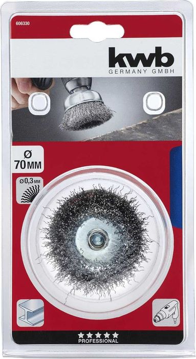 Perie tip cupă kwb, rotundă, ondulată, sârmă de oțel HSS