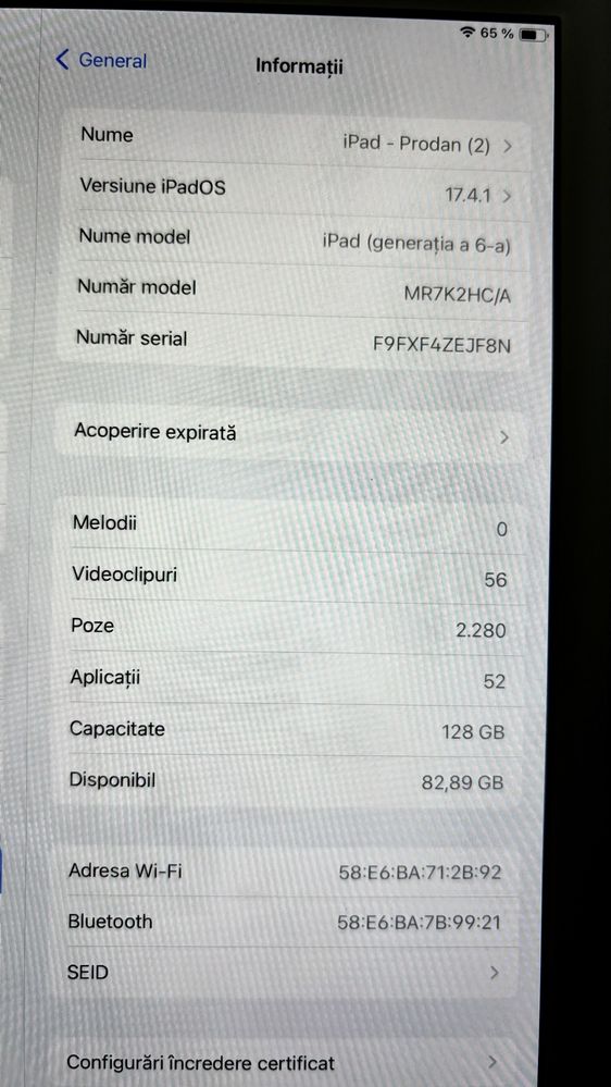 iPad generația 6, 128 GB Wi-Fi, argintiu, în stare perfectă