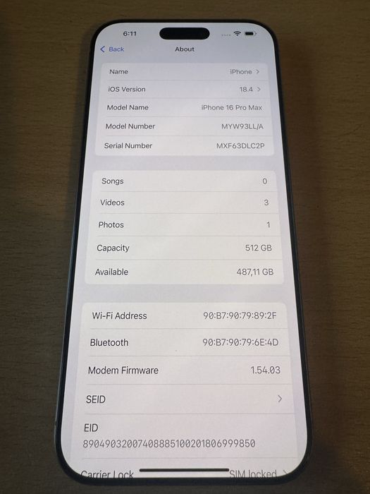 Apple iphone 16 pro max 512gb desert titanium 100% Батерия