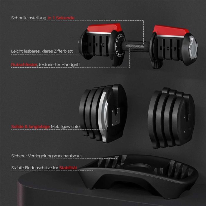 Gantera ajustabila 18 kg cu 12 trepte de greutate |R 614640 Black