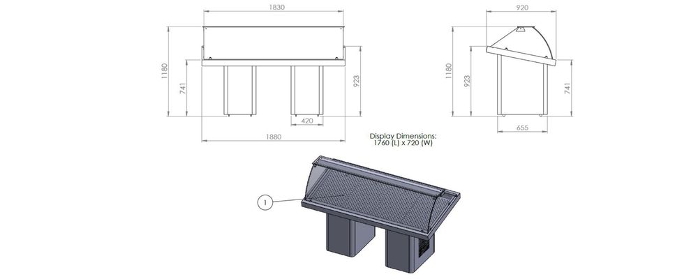 Vitrina refrigerare peste / 188 cm / INOX / NOU