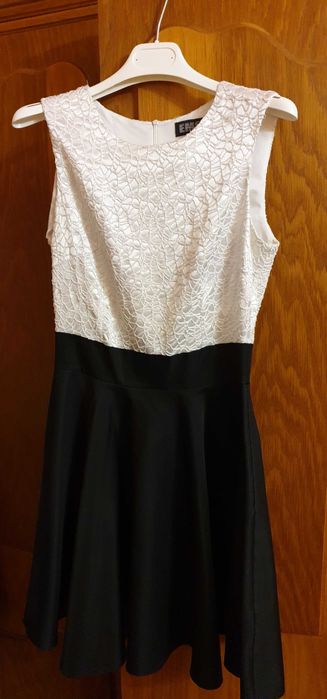 Rochie eleganta, casual, alb negru, S, cloche