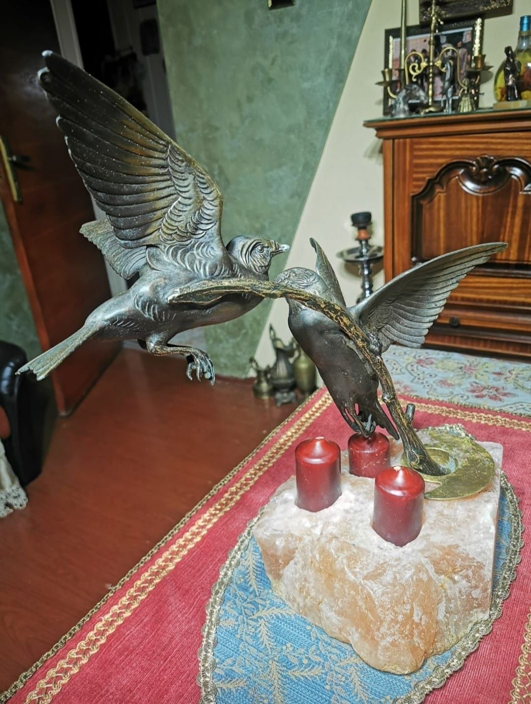 Vând decor gradina păsări colibri suport de lumânări cu piatra