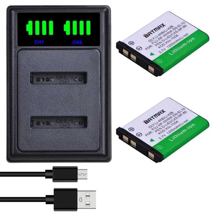 Set 2 acumulatori EN-EL10 Li-40B Li-42B NP-45 + incarcator Nikon Fuji