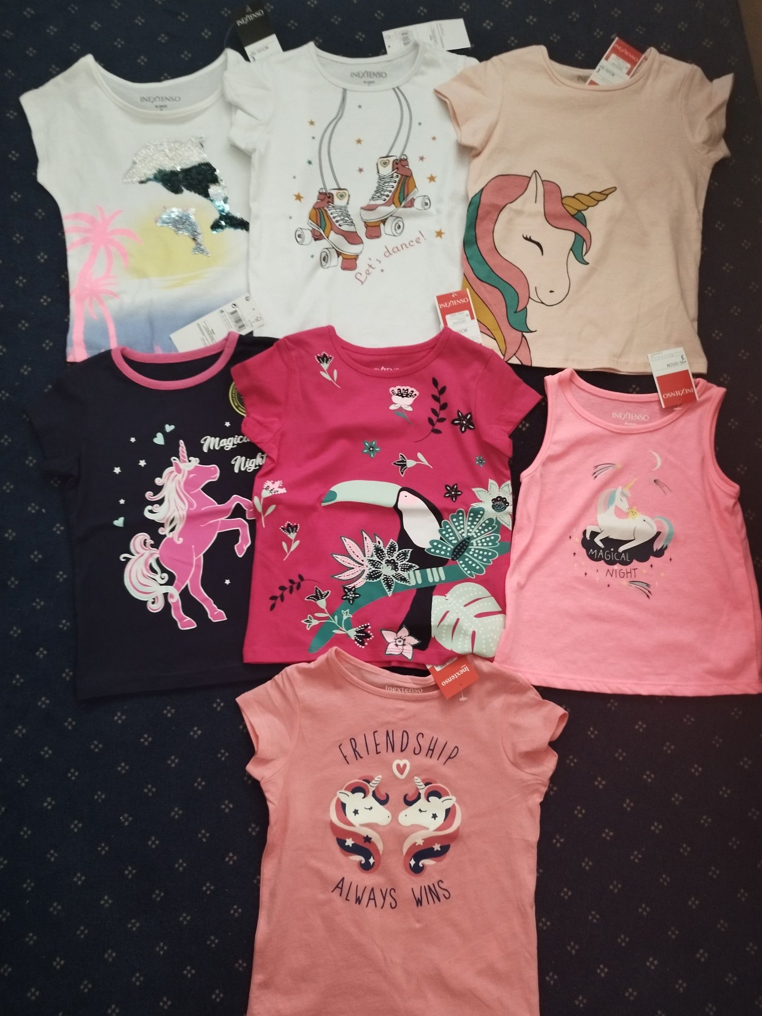 Tricouri fetițe cu unicorni pt 3 ani roz noi 98-104